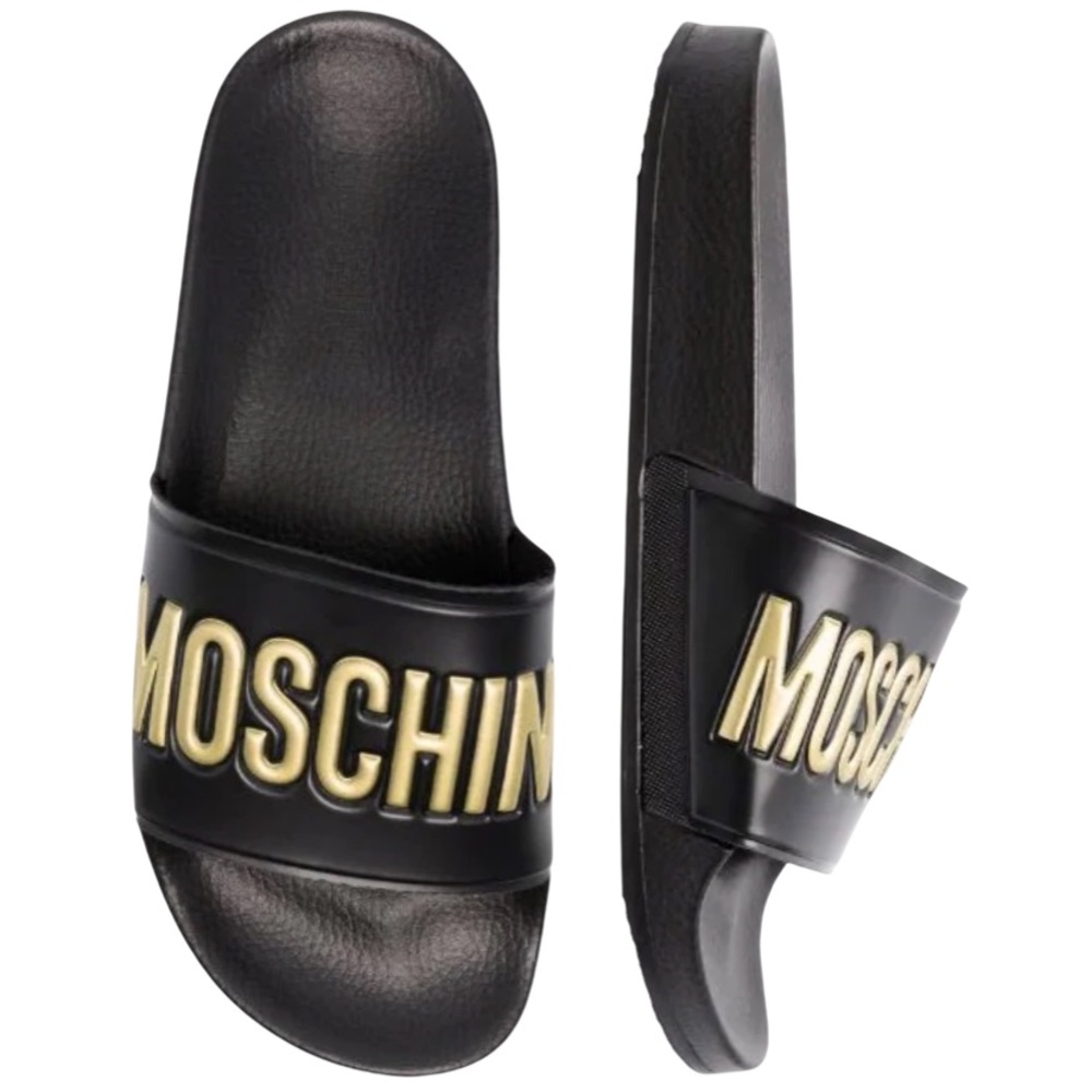 MOSCHINO Logo Embossed Pool Slide Sandals